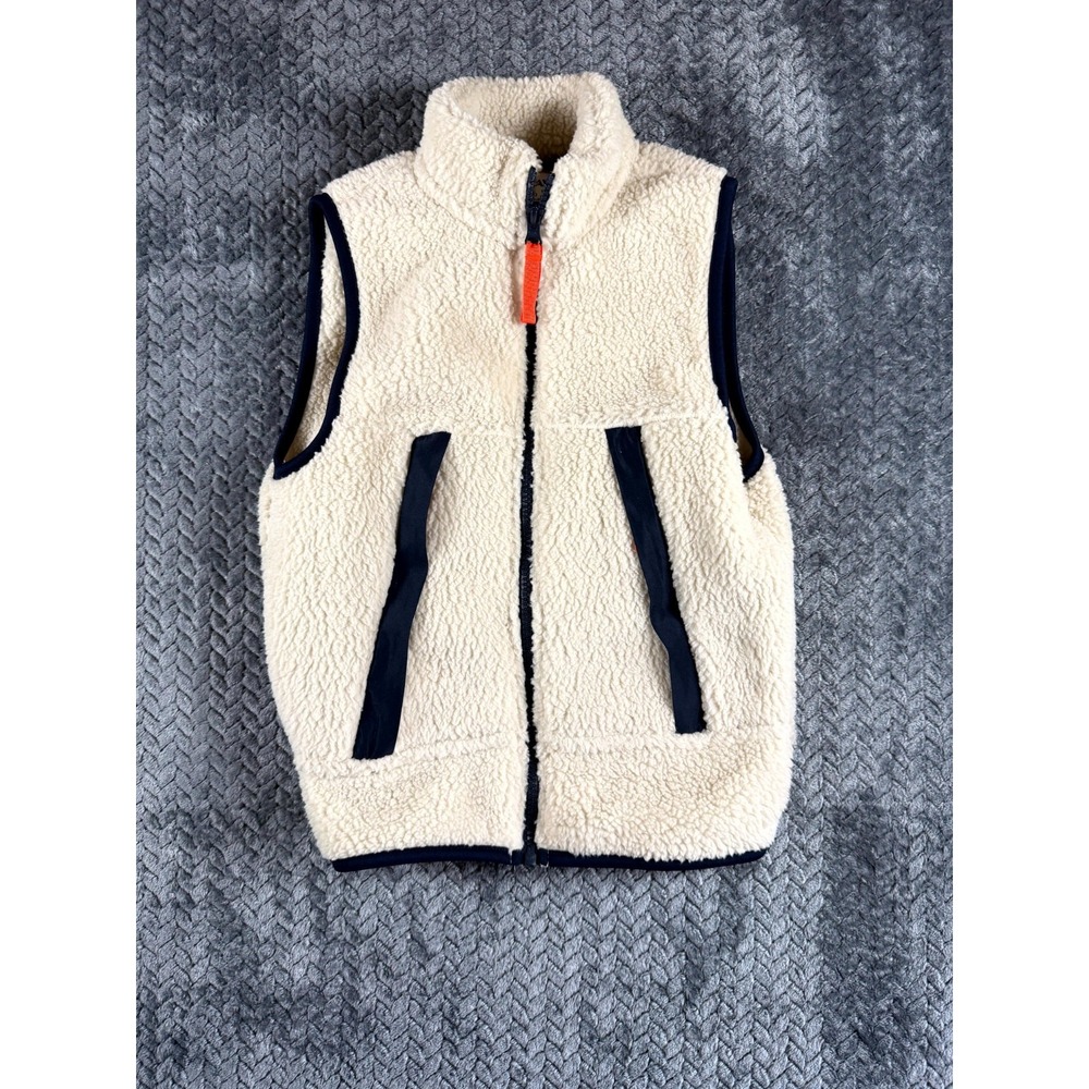 Old Navy Sherpa Vest Boys M (8) Cream Blue Utility Pocket Mock Neck Full Zip